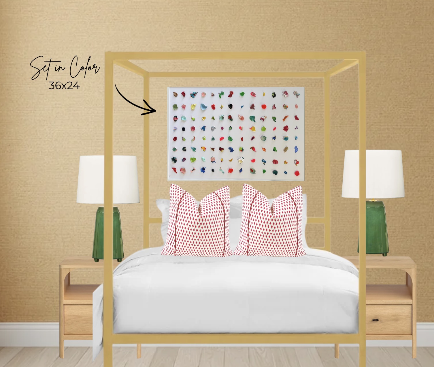 Set in Color, 36x24 — original painting styled above a canopy bed